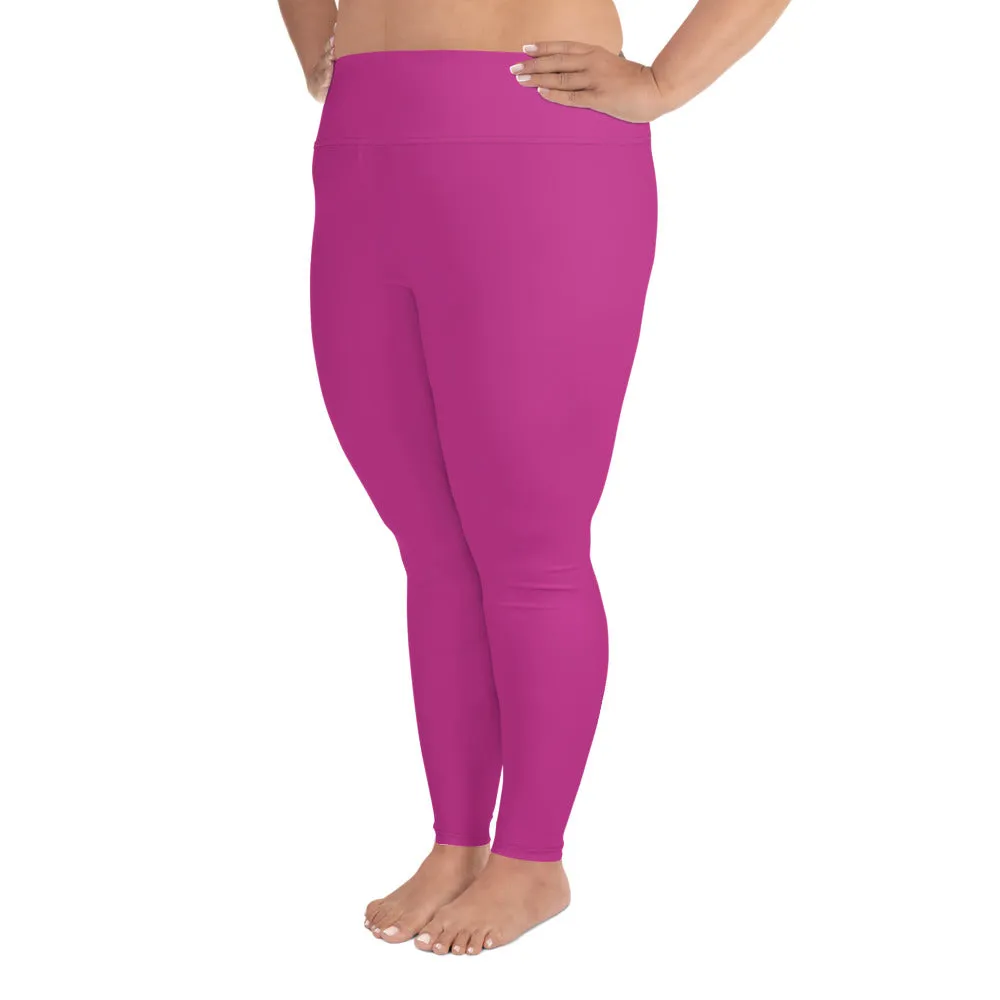 Gum Hot Solid Pink Tights, Best Premium Women's Plus Size Leggings Yoga Pants -Made in USA/EU