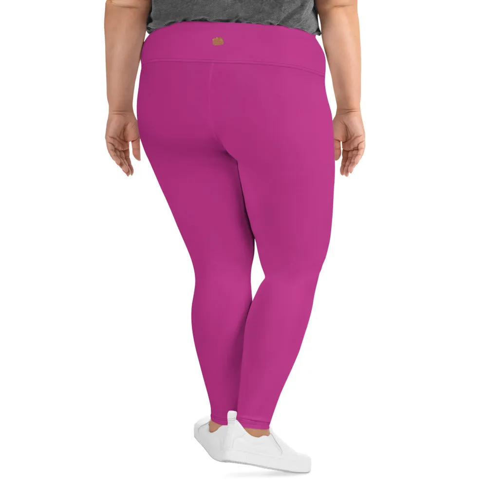 Gum Hot Solid Pink Tights, Best Premium Women's Plus Size Leggings Yoga Pants -Made in USA/EU