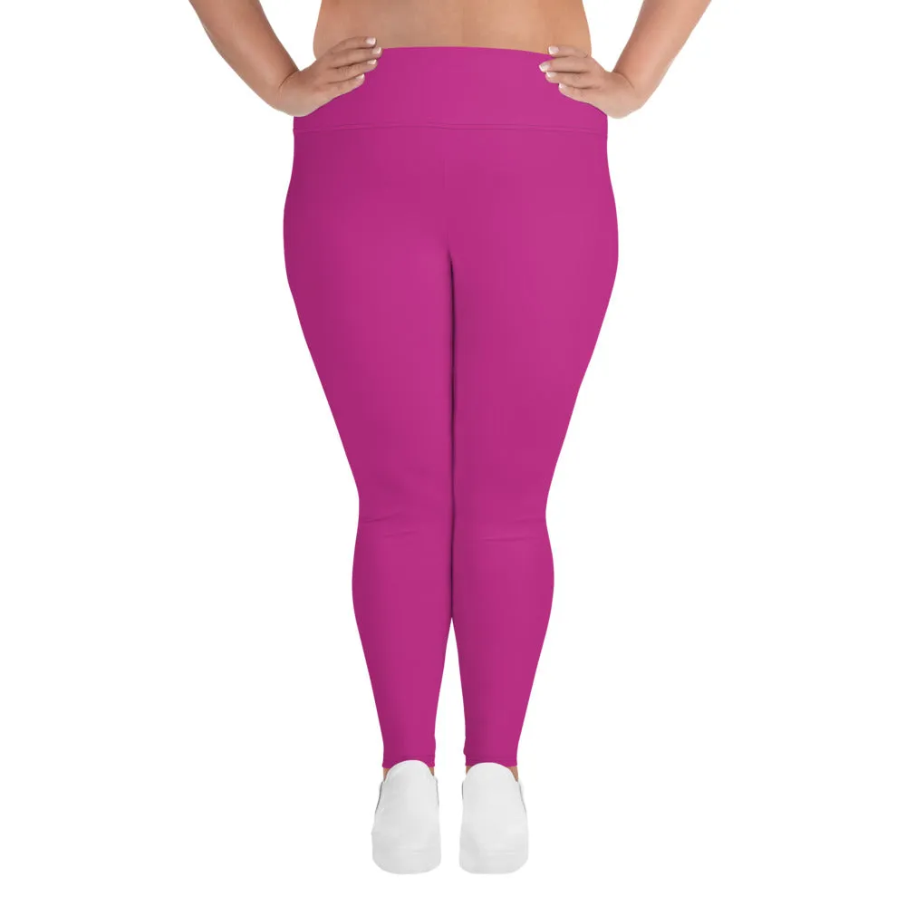 Gum Hot Solid Pink Tights, Best Premium Women's Plus Size Leggings Yoga Pants -Made in USA/EU