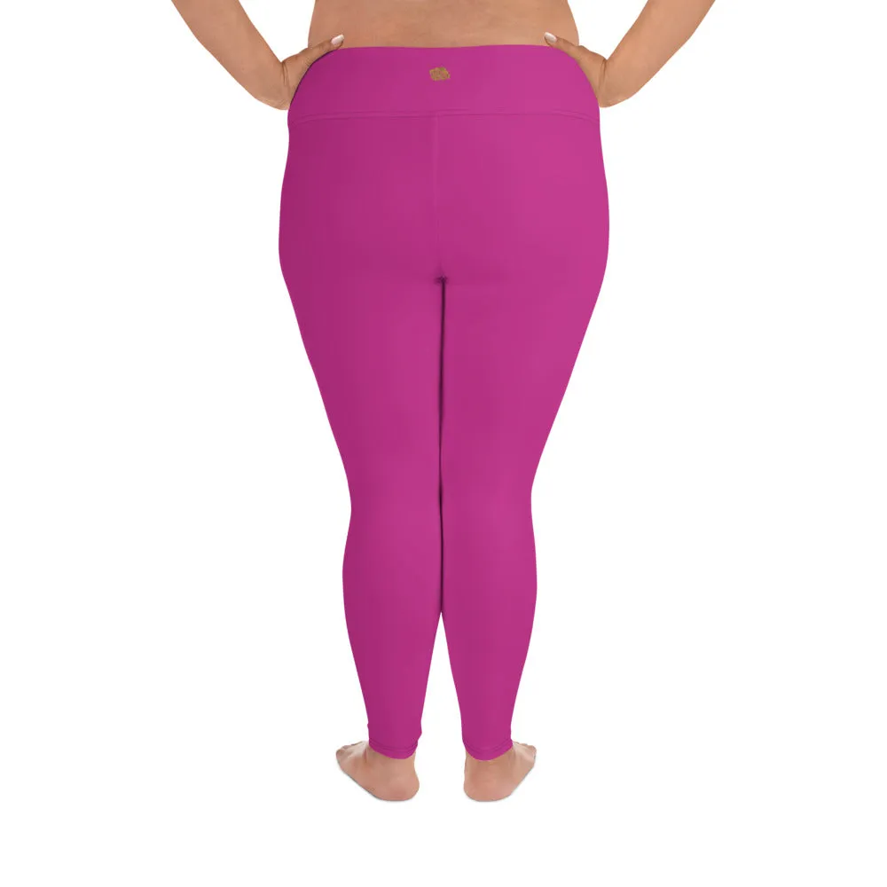 Gum Hot Solid Pink Tights, Best Premium Women's Plus Size Leggings Yoga Pants -Made in USA/EU