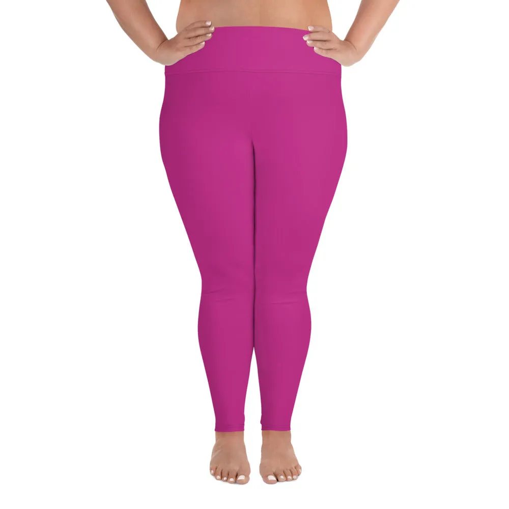 Gum Hot Solid Pink Tights, Best Premium Women's Plus Size Leggings Yoga Pants -Made in USA/EU