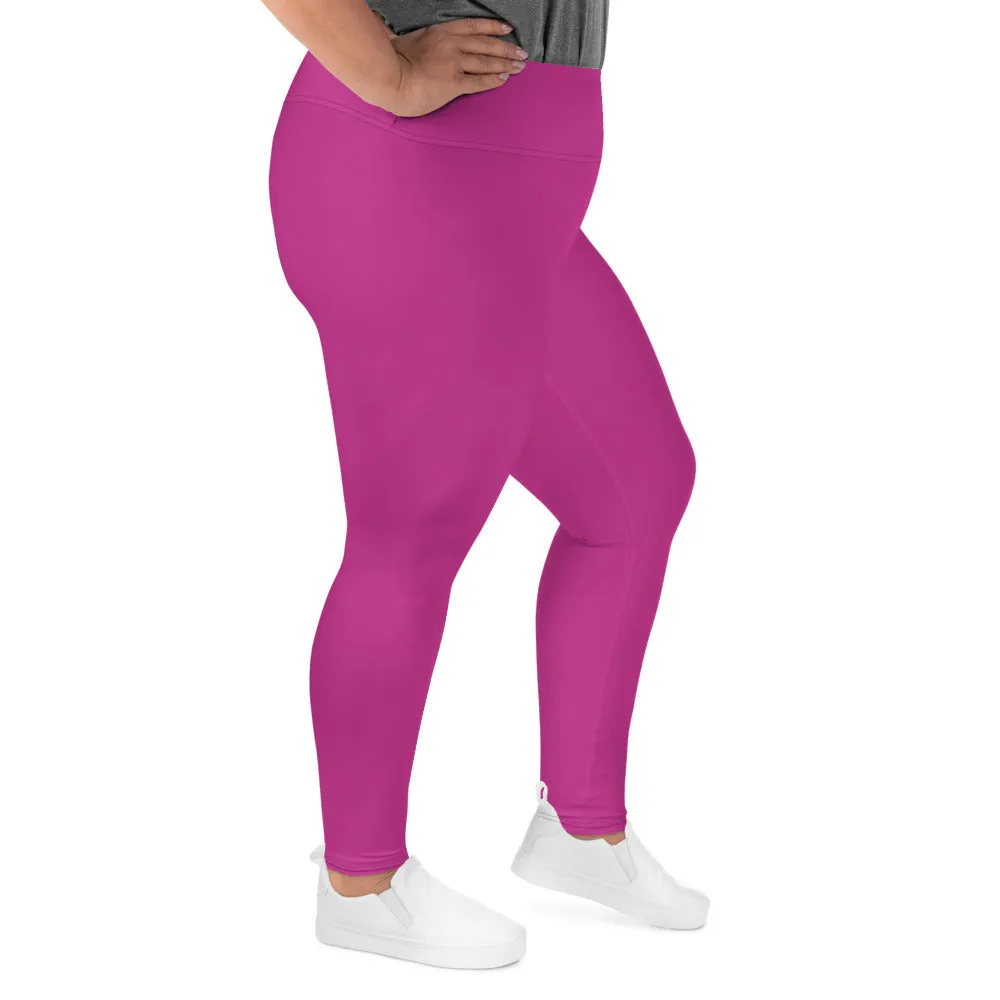 Gum Hot Solid Pink Tights, Best Premium Women's Plus Size Leggings Yoga Pants -Made in USA/EU