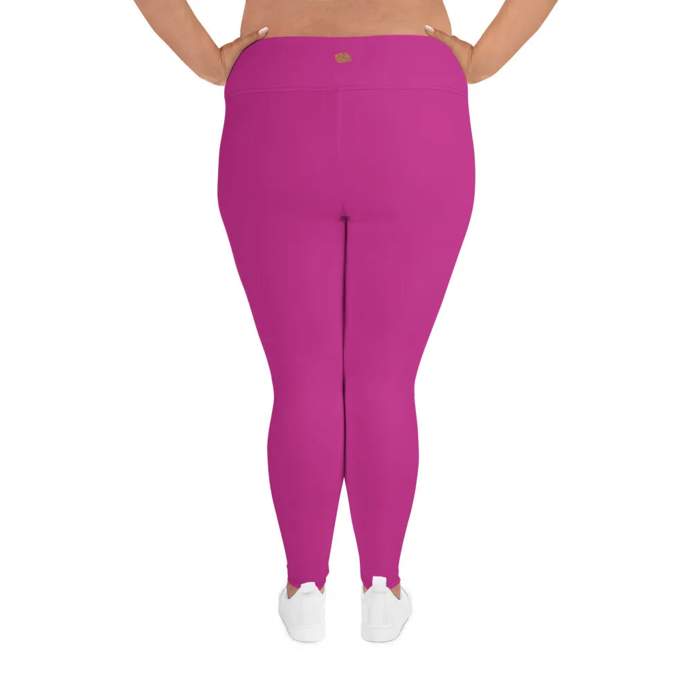 Gum Hot Solid Pink Tights, Best Premium Women's Plus Size Leggings Yoga Pants -Made in USA/EU