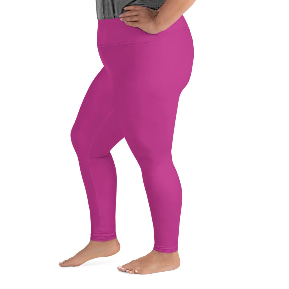 Gum Hot Solid Pink Tights, Best Premium Women's Plus Size Leggings Yoga Pants -Made in USA/EU
