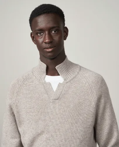 Hartford Wool and Cashmere Rib Open Polo Sweater