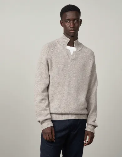 Hartford Wool and Cashmere Rib Open Polo Sweater