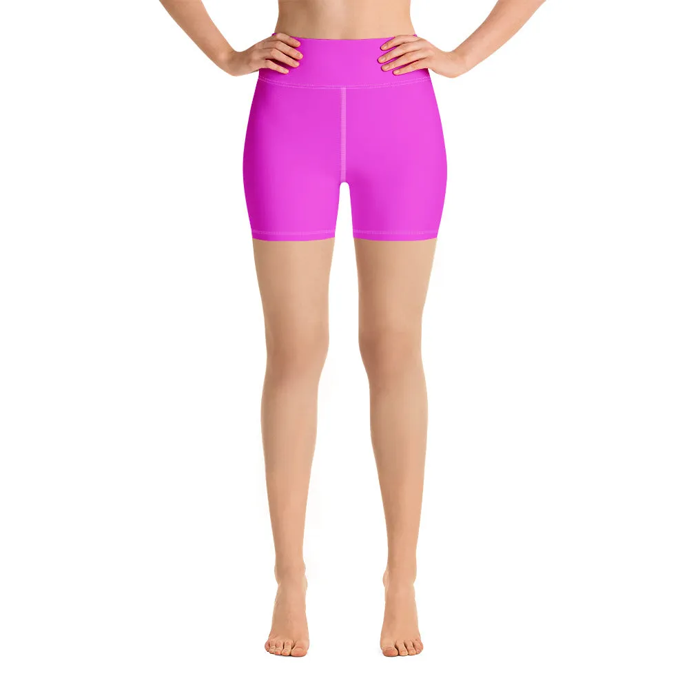 Hot Pink Yoga Shorts, Bright Pink Colorful Solid Color Designer Women's Tights-Made in USA/EU