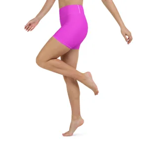 Hot Pink Yoga Shorts, Bright Pink Colorful Solid Color Designer Women's Tights-Made in USA/EU