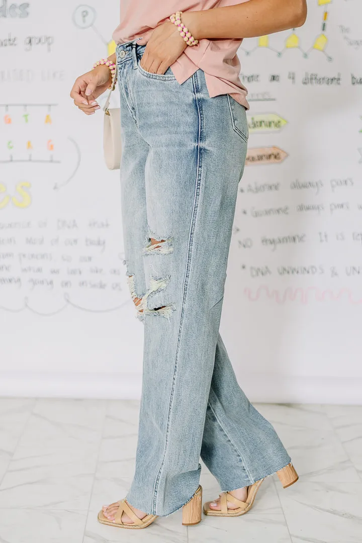 In Color Distressed 90's Straight Jeans
