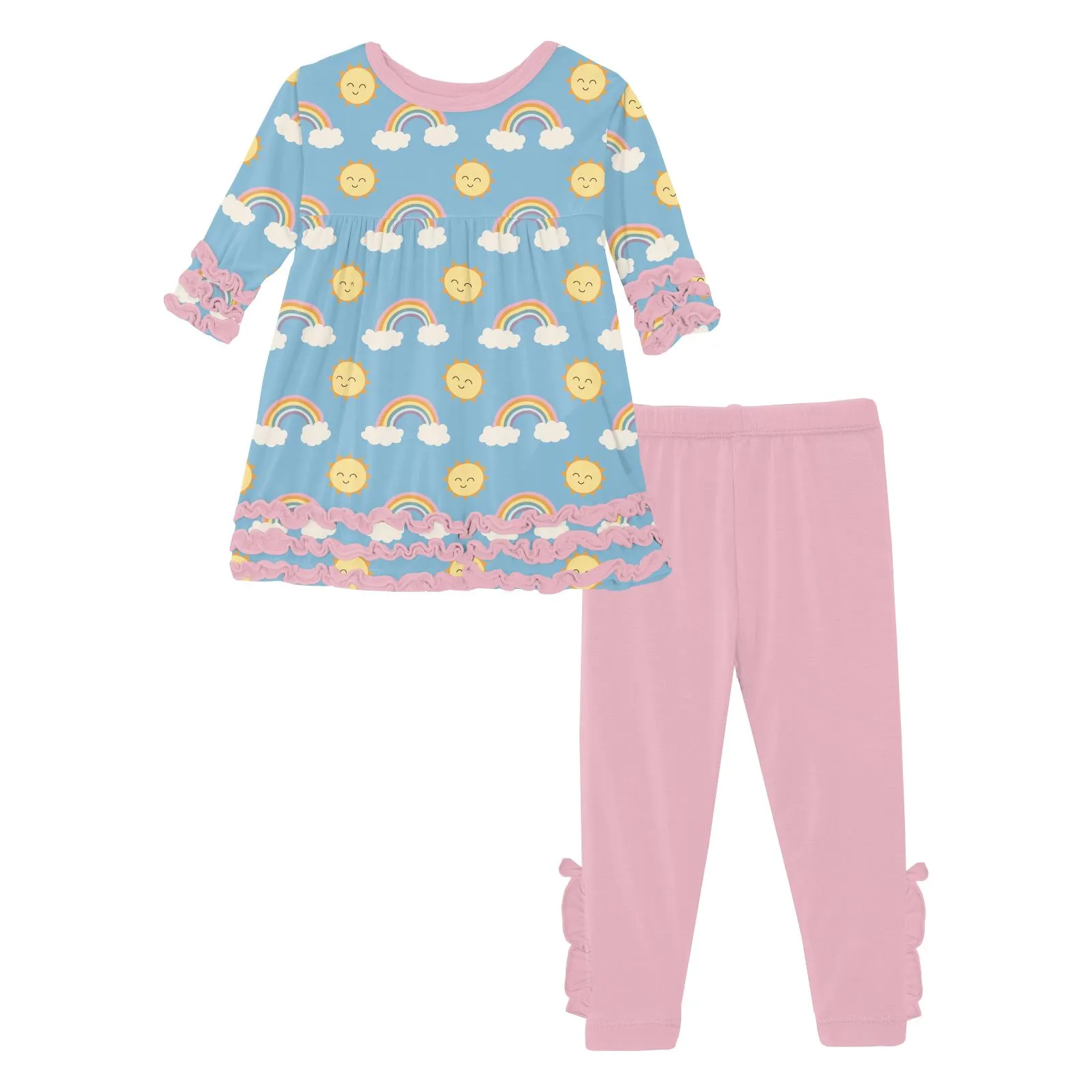 Kickee Pants 3/4 Sleeve Babydoll Outfit Set: Sunshine and Rainbows