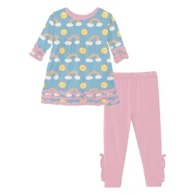 Kickee Pants 3/4 Sleeve Babydoll Outfit Set: Sunshine and Rainbows