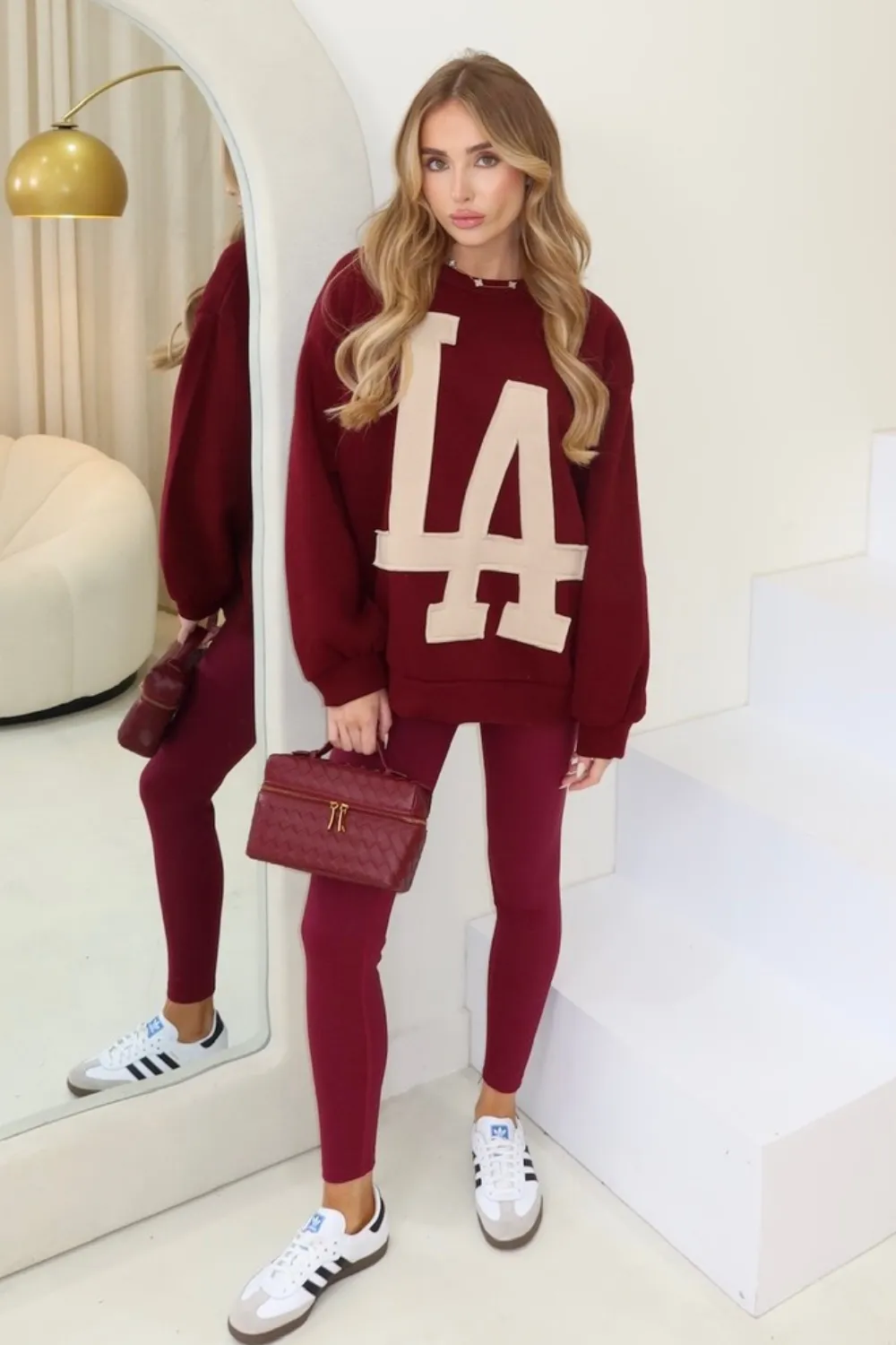 LA burgundy and beige sweater