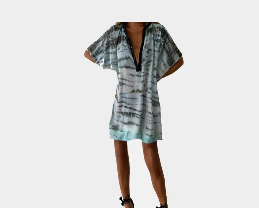 Leopard Azul Shade V-Neck Sun Apres Beach Dress - The St. Barth