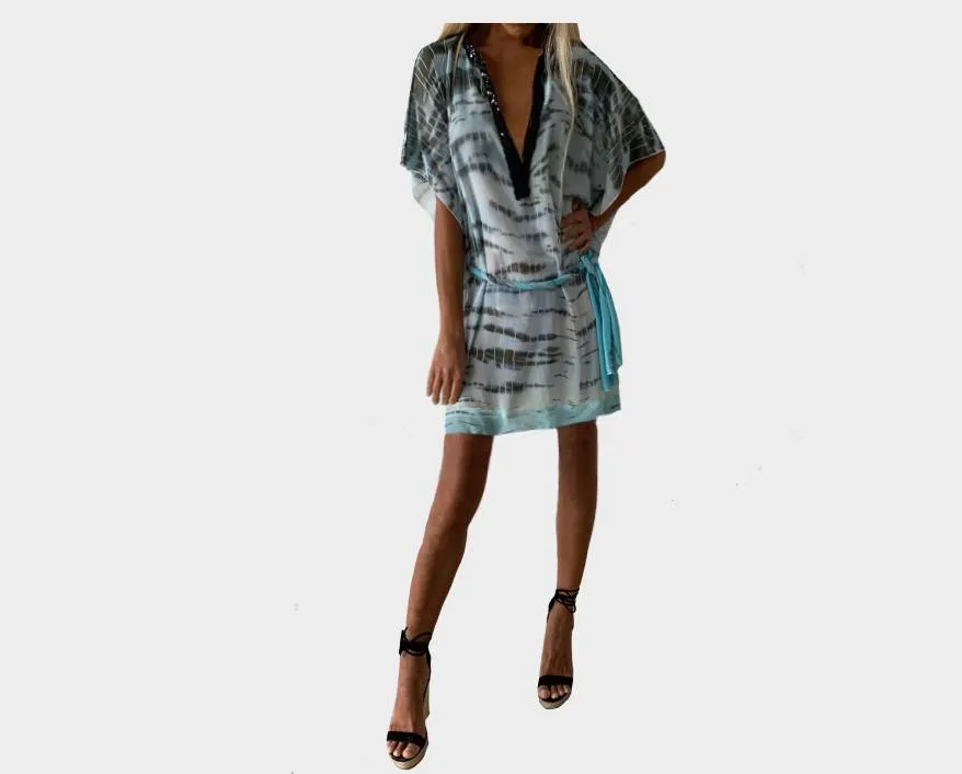 Leopard Azul Shade V-Neck Sun Apres Beach Dress - The St. Barth