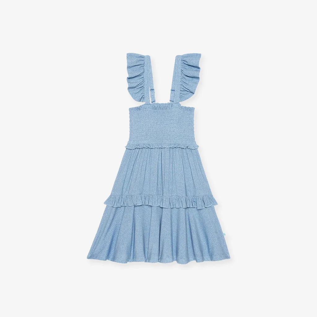 Light Blue Denim Smocked Babydoll Dress