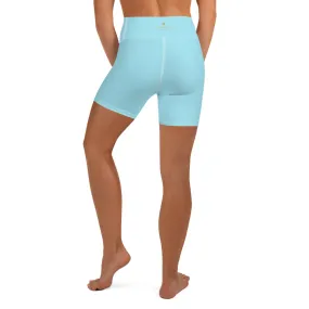 Light Blue Yoga Shorts, Solid Color Dance Yoga Shorts With Inside Pockets-Made in USA