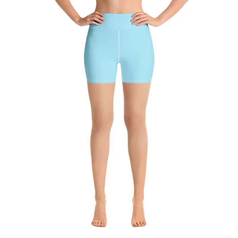 Light Blue Yoga Shorts, Solid Color Dance Yoga Shorts With Inside Pockets-Made in USA