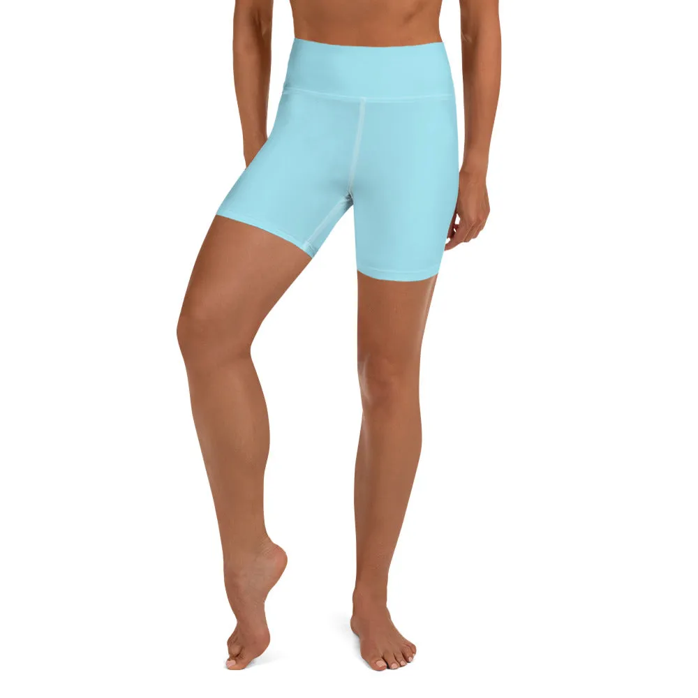 Light Blue Yoga Shorts, Solid Color Dance Yoga Shorts With Inside Pockets-Made in USA