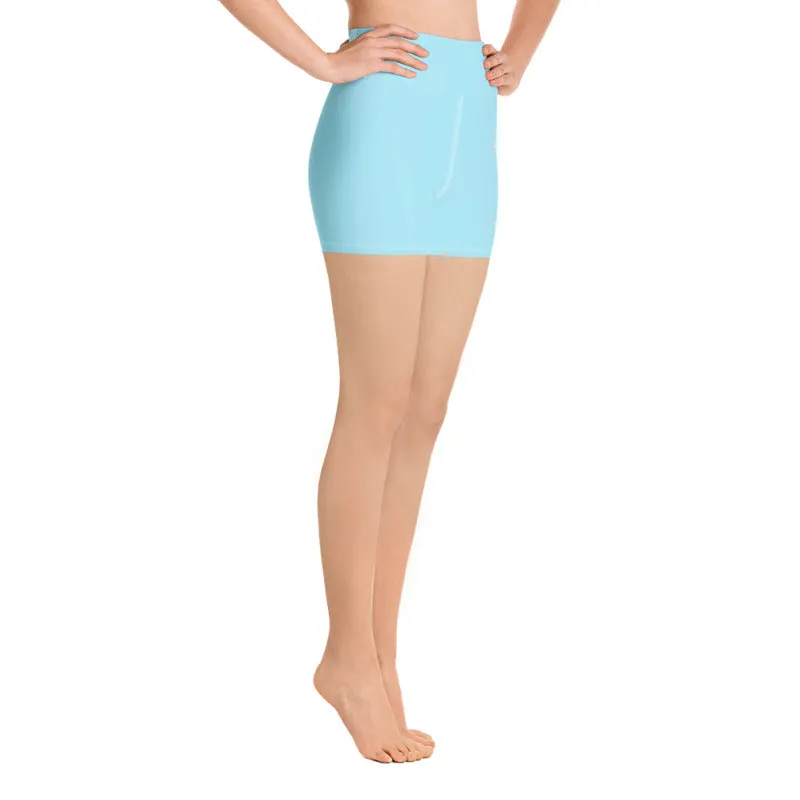 Light Blue Yoga Shorts, Solid Color Dance Yoga Shorts With Inside Pockets-Made in USA