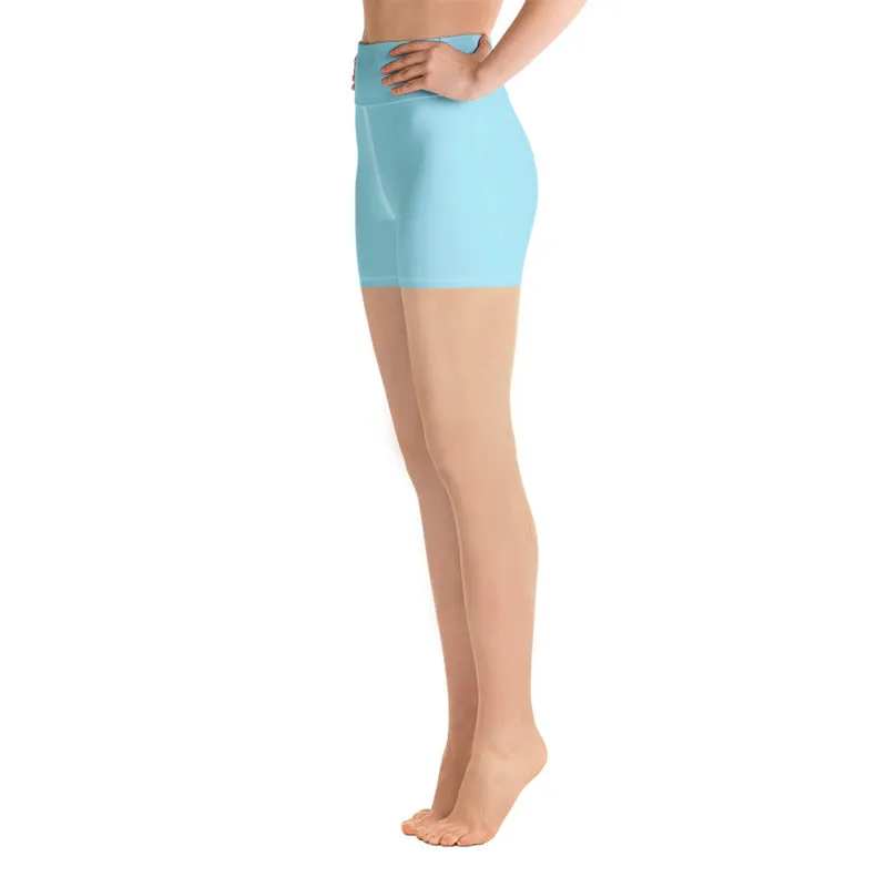 Light Blue Yoga Shorts, Solid Color Dance Yoga Shorts With Inside Pockets-Made in USA