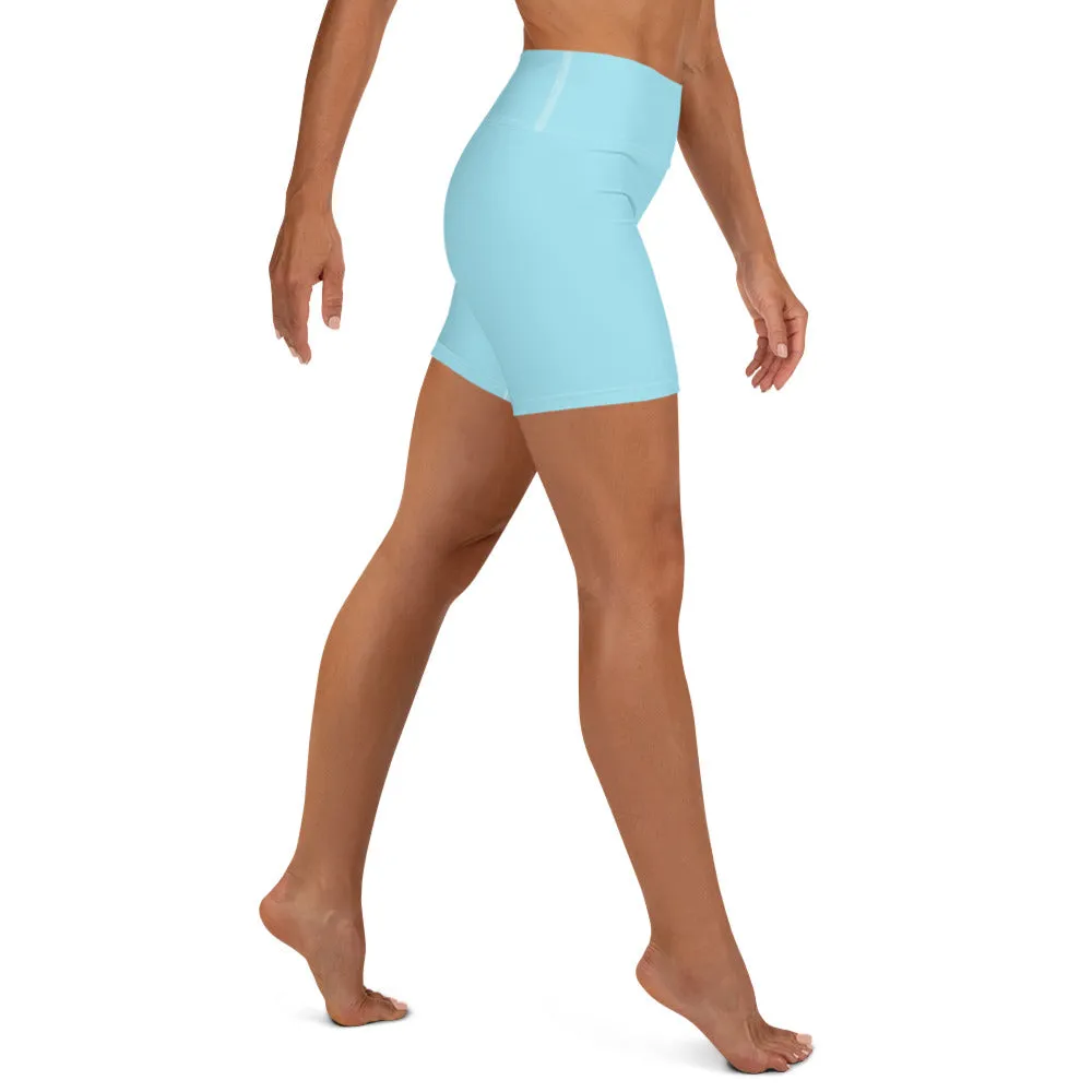 Light Blue Yoga Shorts, Solid Color Dance Yoga Shorts With Inside Pockets-Made in USA