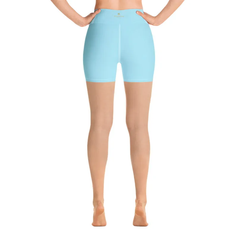 Light Blue Yoga Shorts, Solid Color Dance Yoga Shorts With Inside Pockets-Made in USA