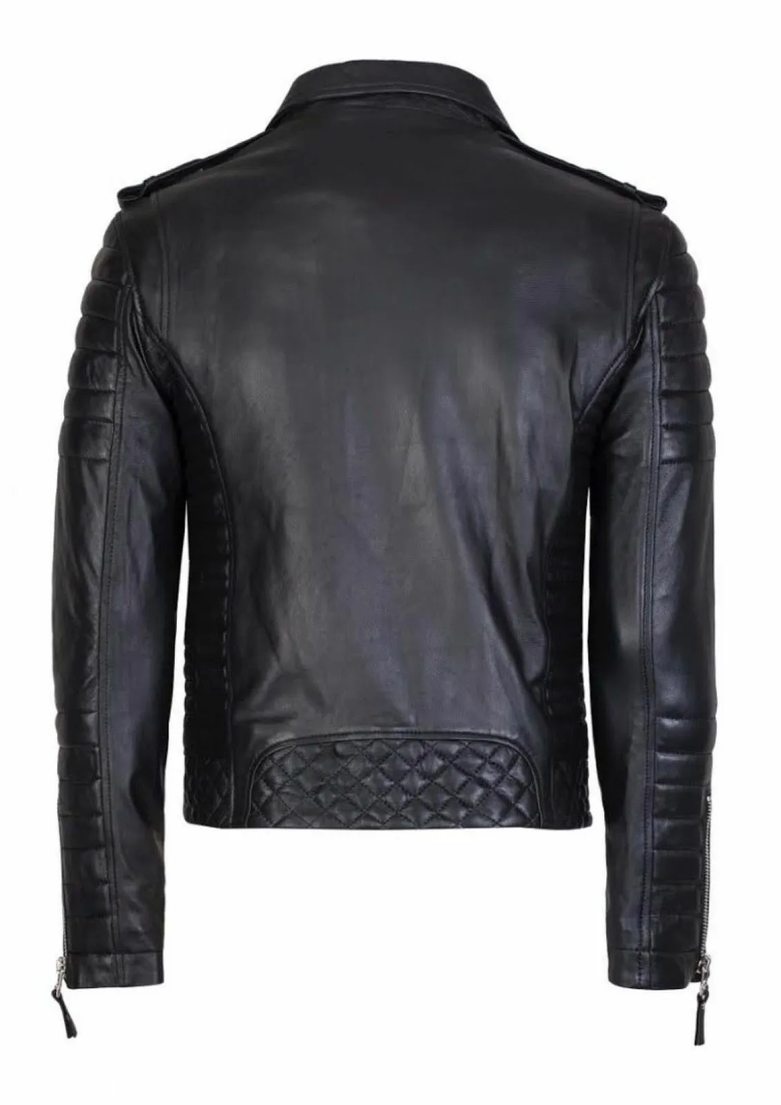 MENS KAY MICHAEL GENUINE SHEEP LEATHER JACKET BLACK DIAMOND QUILTED SLIM FIT ZIPPER JACKET
