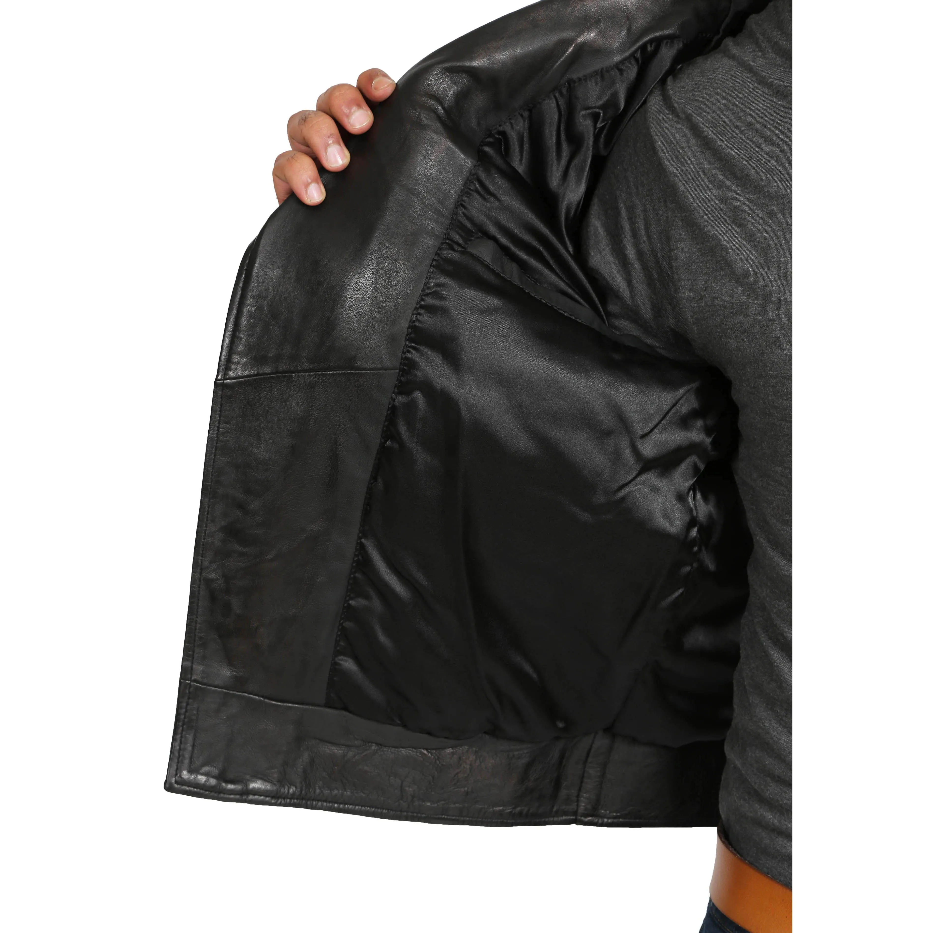 Mens Soft Leather Biker Jacket X-Zip Max Black