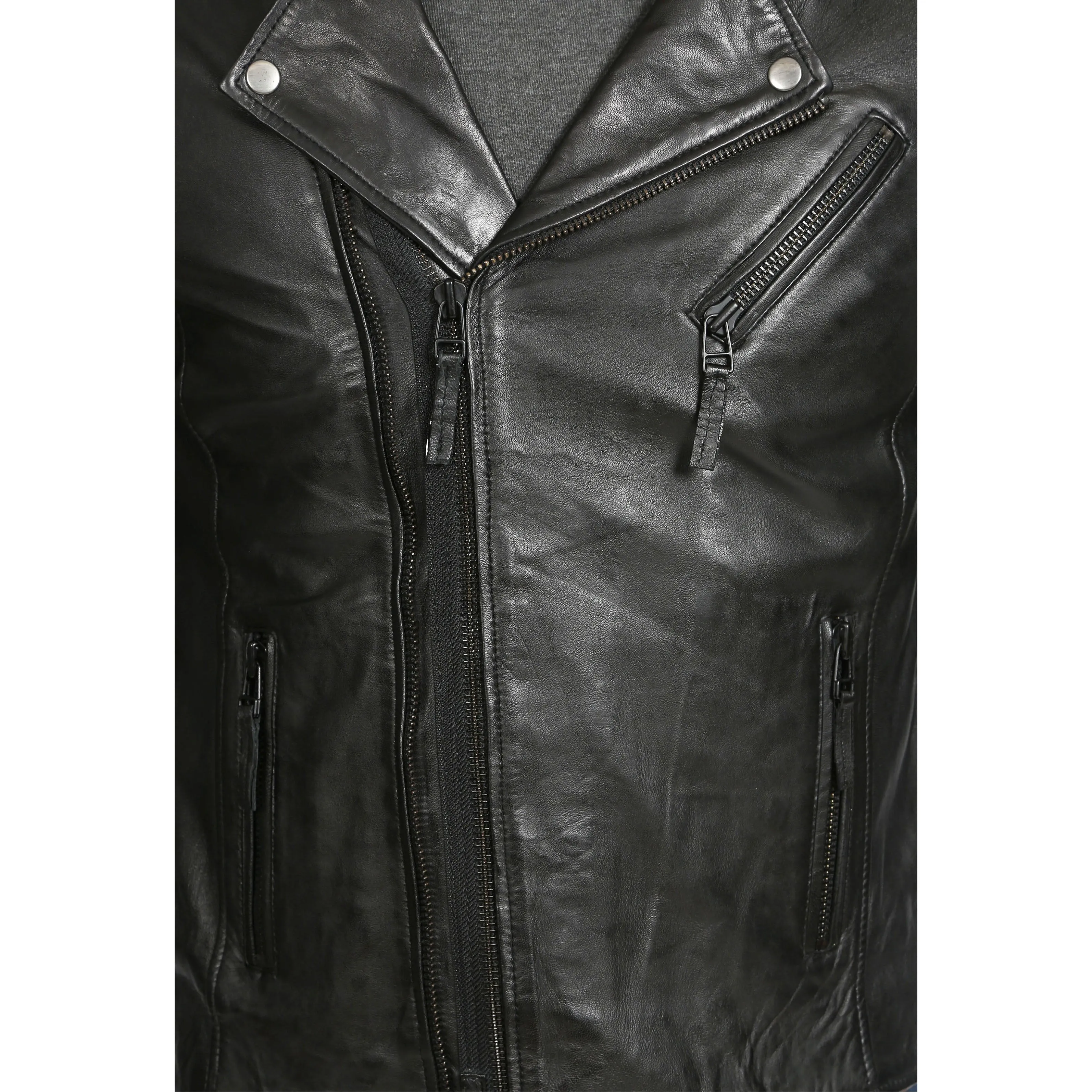 Mens Soft Leather Biker Jacket X-Zip Max Black