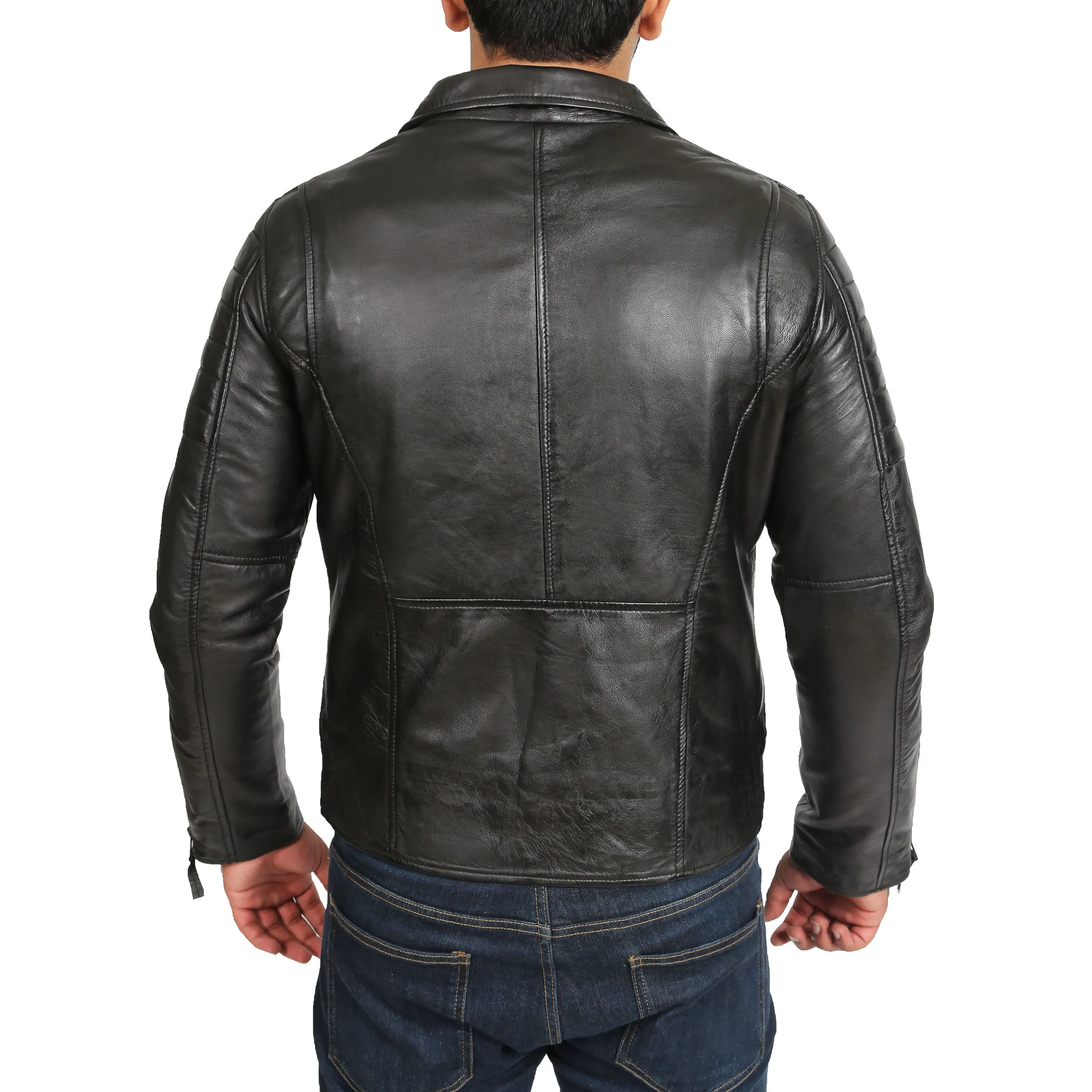 Mens Soft Leather Biker Jacket X-Zip Max Black