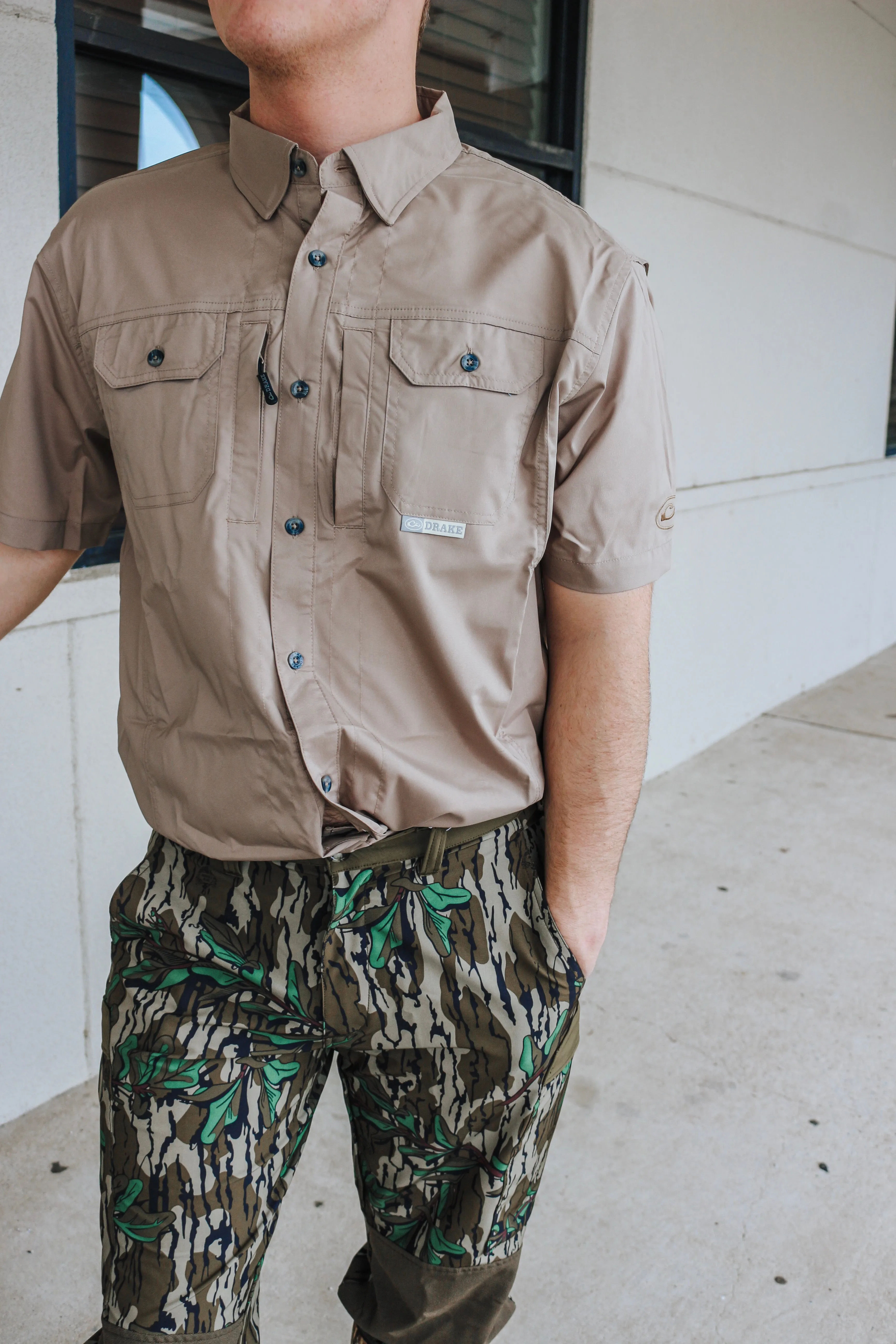 Men's Wing Shooter Trey Short Sleeve Shirt- Timber Wolf Khaki