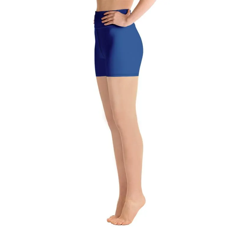Navy Blue Women's Yoga Shorts, Solid Color Best Yoga Shorts With Pockets- Made in USA