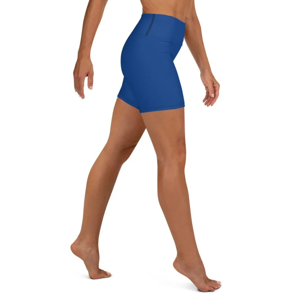 Navy Blue Women's Yoga Shorts, Solid Color Best Yoga Shorts With Pockets- Made in USA