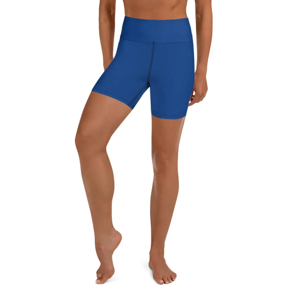 Navy Blue Women's Yoga Shorts, Solid Color Best Yoga Shorts With Pockets- Made in USA