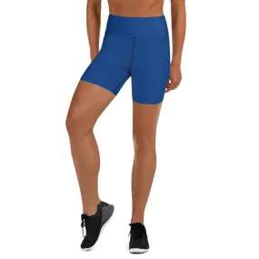 Navy Blue Women's Yoga Shorts, Solid Color Best Yoga Shorts With Pockets- Made in USA