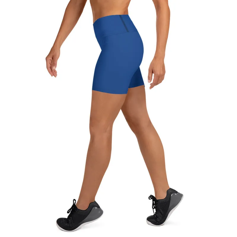 Navy Blue Women's Yoga Shorts, Solid Color Best Yoga Shorts With Pockets- Made in USA