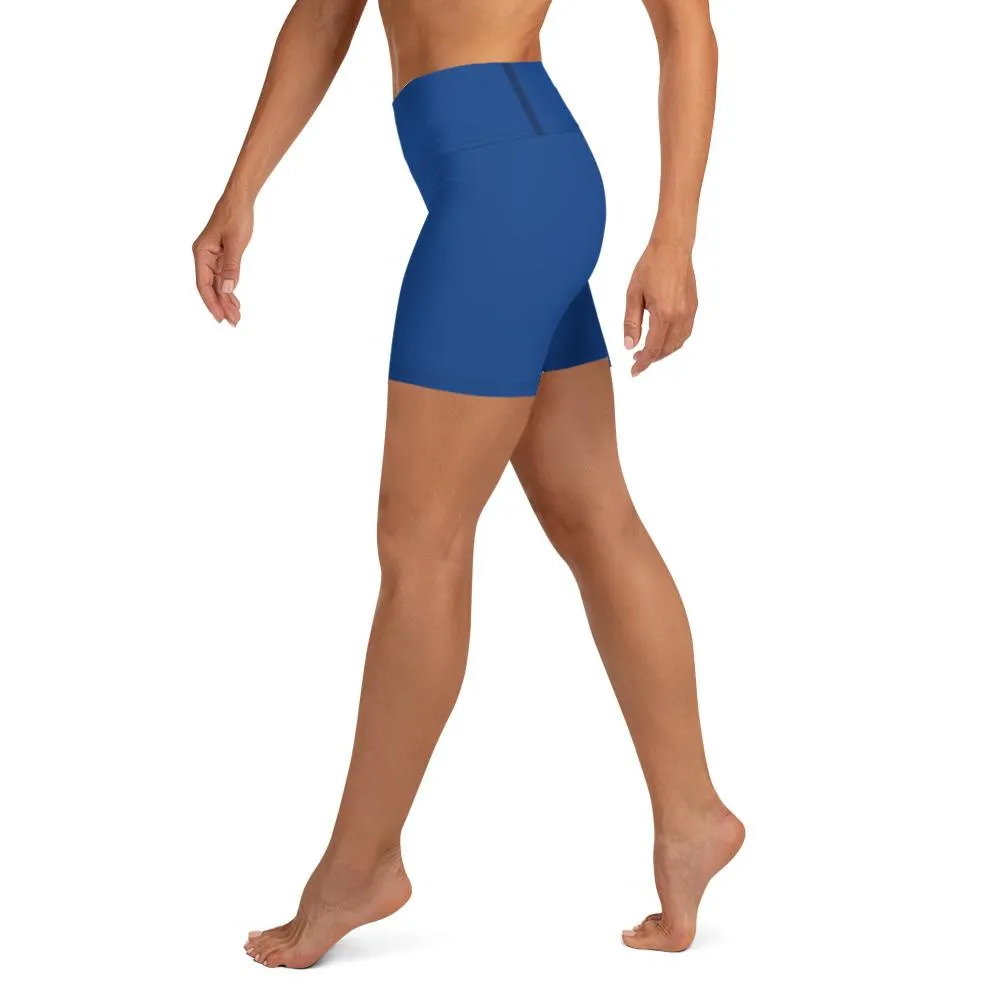 Navy Blue Women's Yoga Shorts, Solid Color Best Yoga Shorts With Pockets- Made in USA