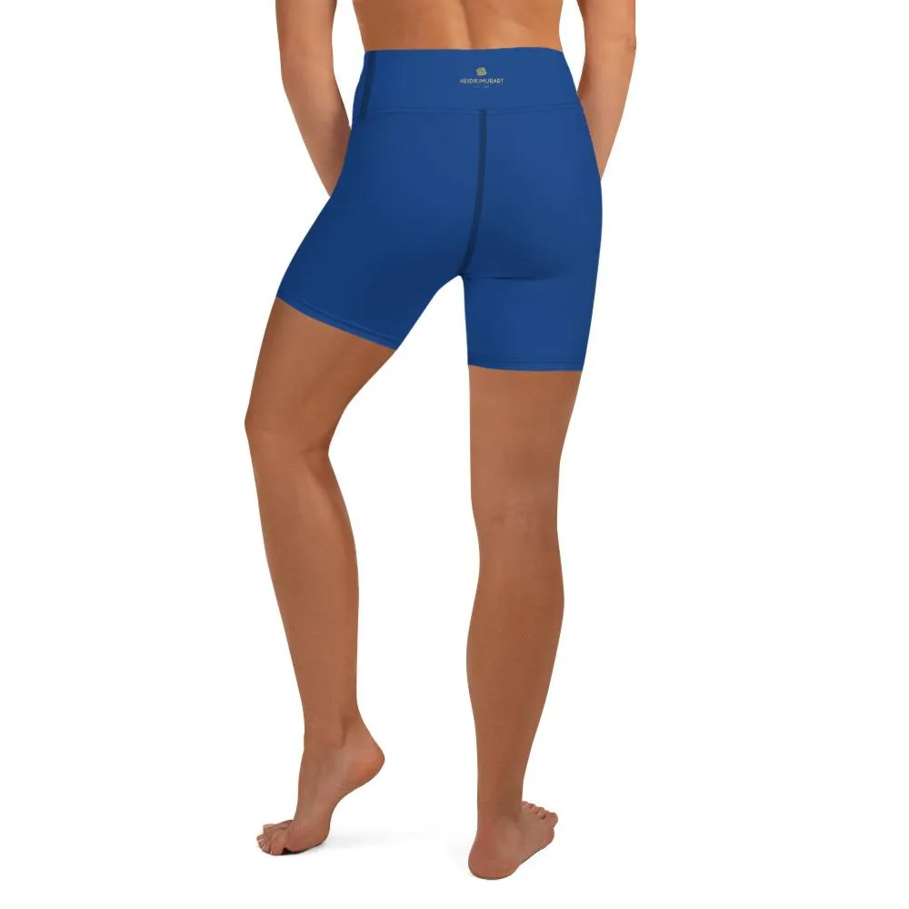 Navy Blue Women's Yoga Shorts, Solid Color Best Yoga Shorts With Pockets- Made in USA