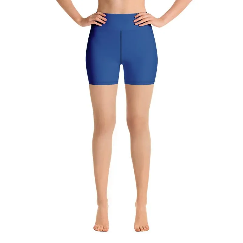 Navy Blue Women's Yoga Shorts, Solid Color Best Yoga Shorts With Pockets- Made in USA