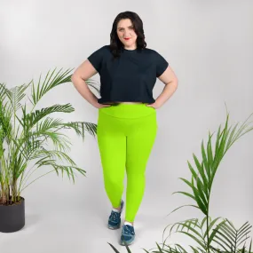 Neon Green Women's Leggings, Plus Size Leggings Yoga Pants - Made in USA/EU (US Size: 2XL-6XL)