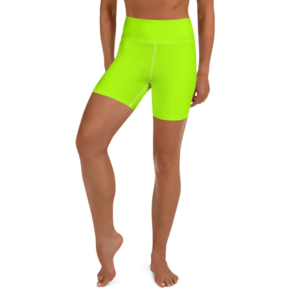 Neon Green Women's Yoga Shorts, Bright Green Workout Gym Tights -Made in USA/EU