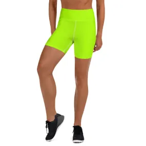 Neon Green Women's Yoga Shorts, Bright Green Workout Gym Tights -Made in USA/EU