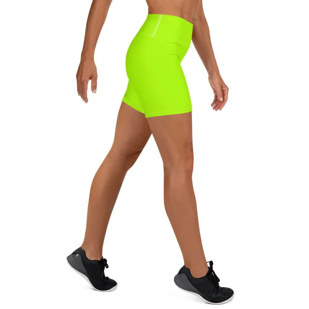 Neon Green Women's Yoga Shorts, Bright Green Workout Gym Tights -Made in USA/EU
