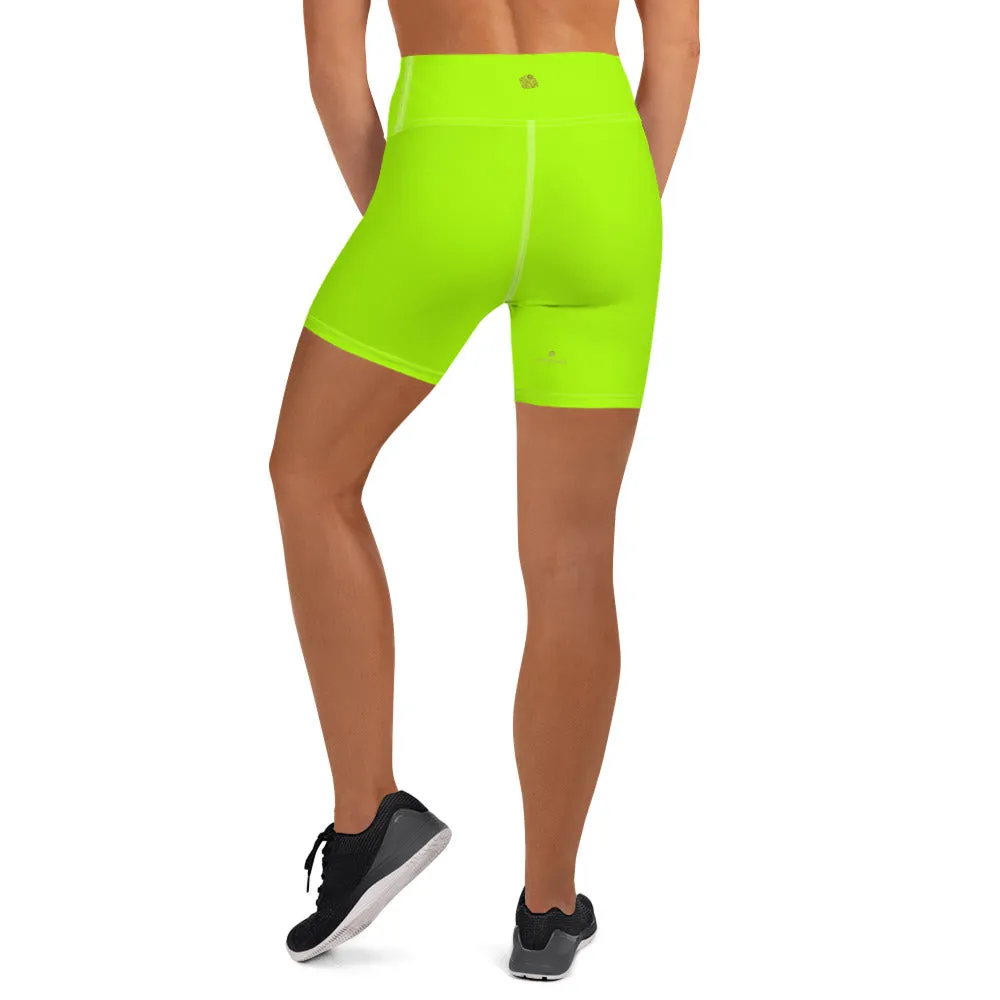 Neon Green Women's Yoga Shorts, Bright Green Workout Gym Tights -Made in USA/EU