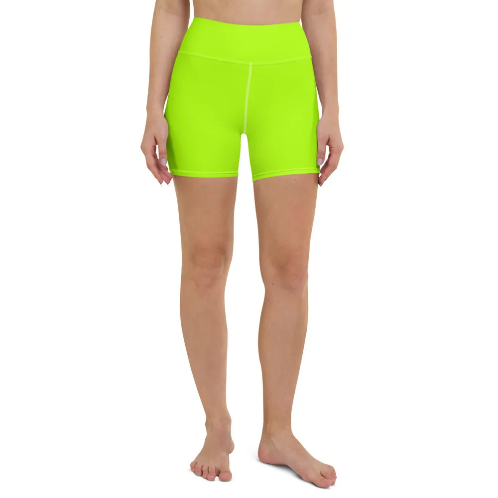 Neon Green Women's Yoga Shorts, Bright Green Workout Gym Tights -Made in USA/EU