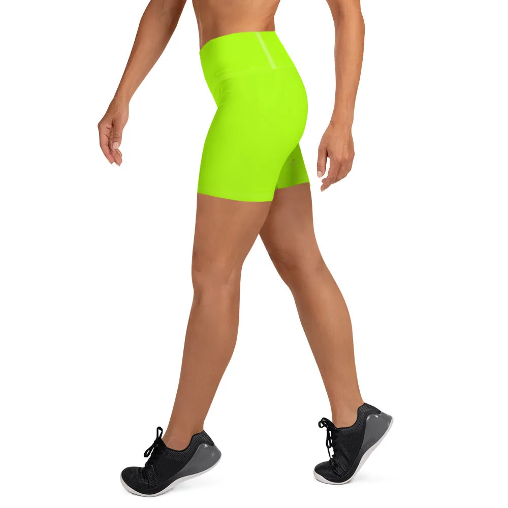 Neon Green Women's Yoga Shorts, Bright Green Workout Gym Tights -Made in USA/EU