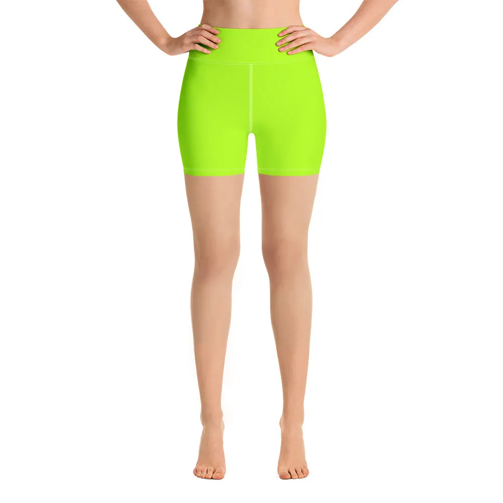 Neon Green Women's Yoga Shorts, Bright Green Workout Gym Tights -Made in USA/EU