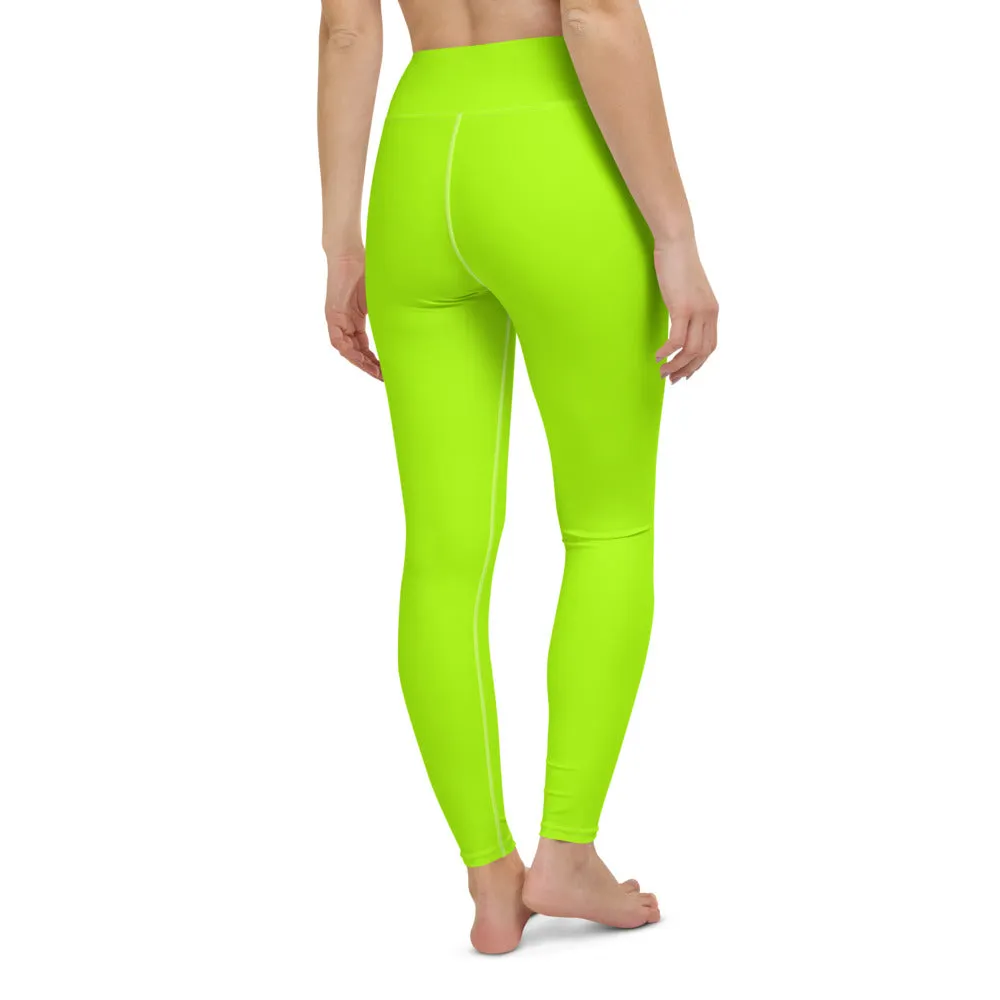 Neon Green Yoga Leggings, Solid Color Long Workout Gym Fitness Tights-Made in USA/EU