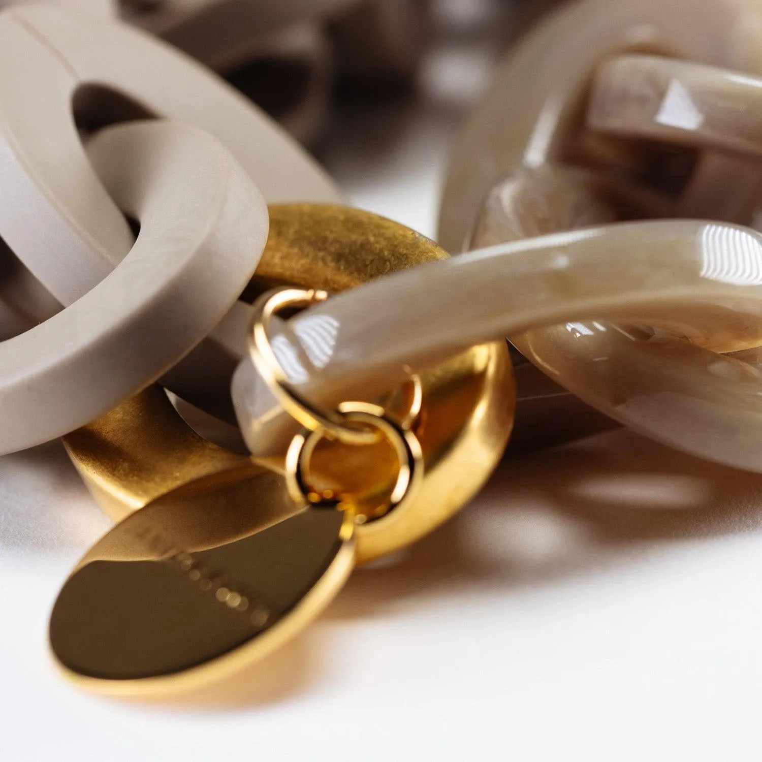 Oval Necklace Long with Gold - Greige Marble - Matt Light Taupe