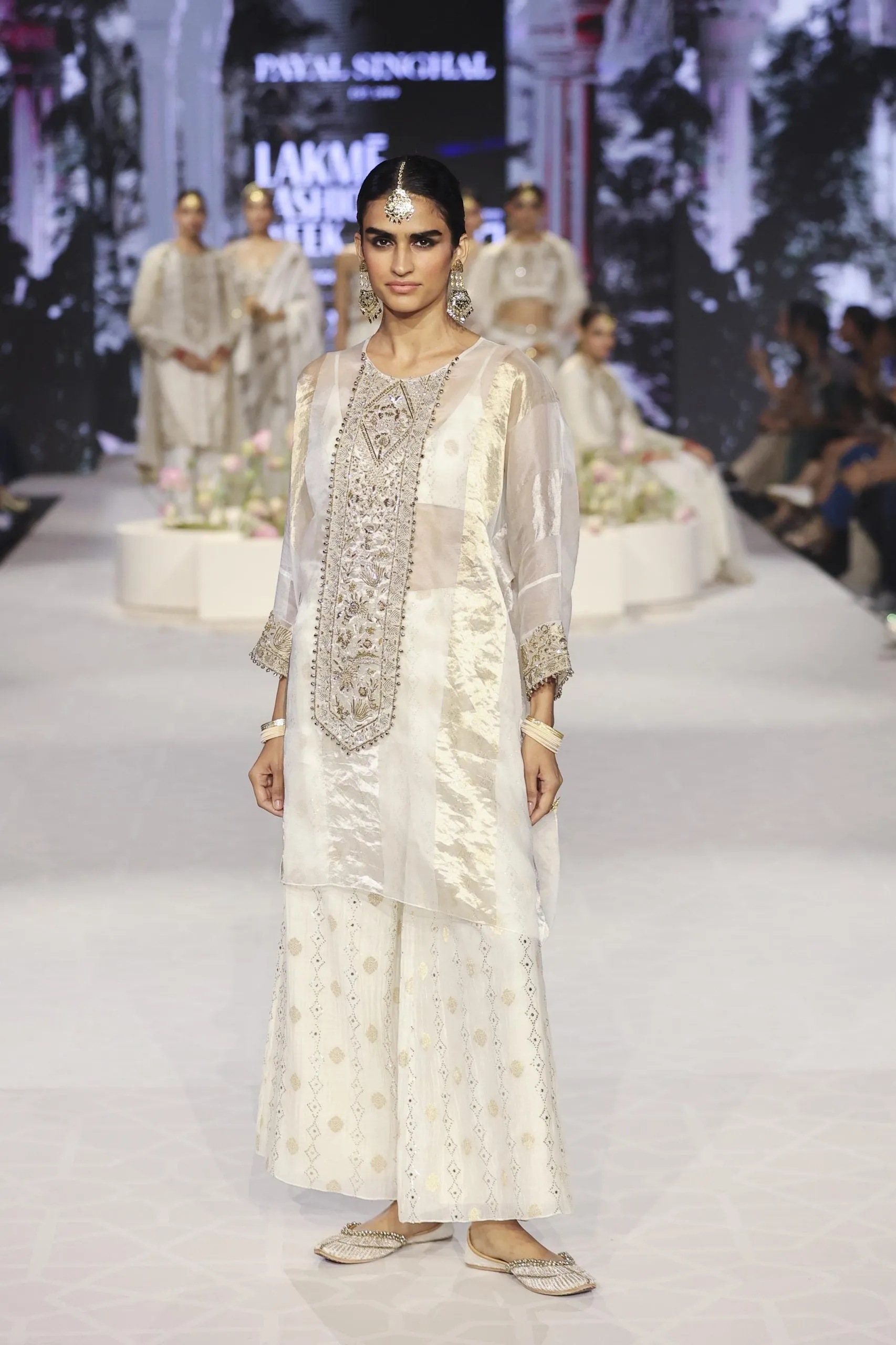 Parhez Gold Embroidered Tunic With Bustier And Palazzo